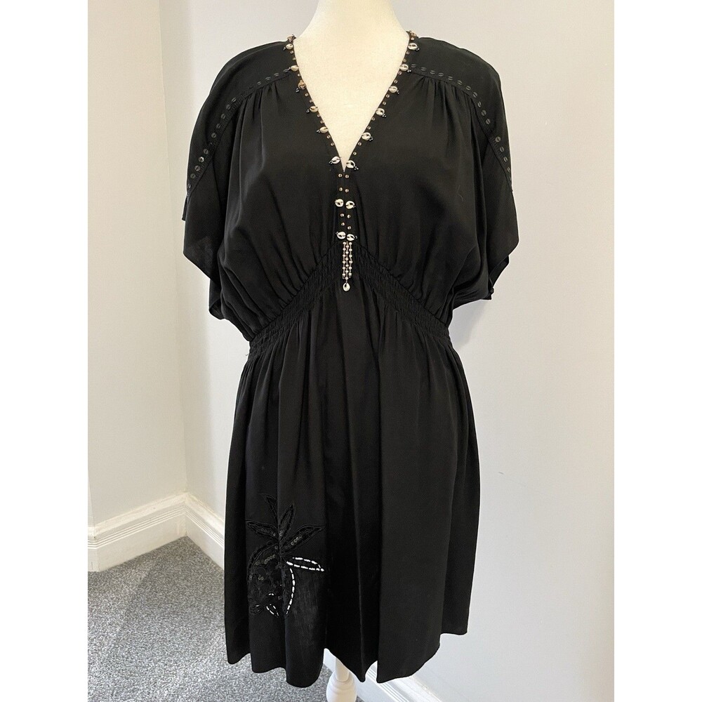 Soft Surroundings Kaftan Dress Womens Large Sea Shell Accent Resort Cruise Black